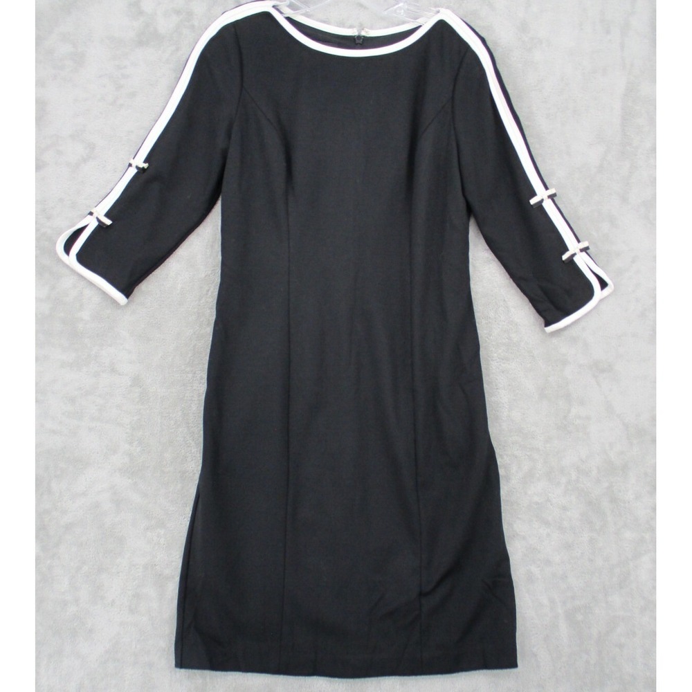Talbots Dress Womens 4 Ponte Knit Colorblock Bow Office Stretch Sheath Black